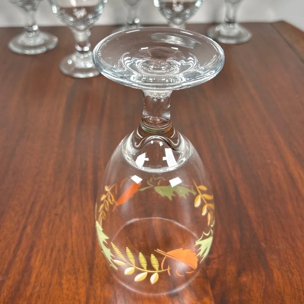 Libbey Autumn Leaf Stemmed Water Goblets Orange Green Fall SIX
